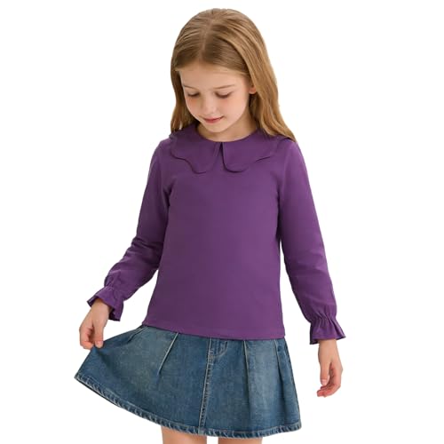 Image of 12M-14Y Toddler Baby Girls Peter Pan Collar Blouse Kids Girl Solid Color Puff Sleeve T-Shirts Casual Tee Tops