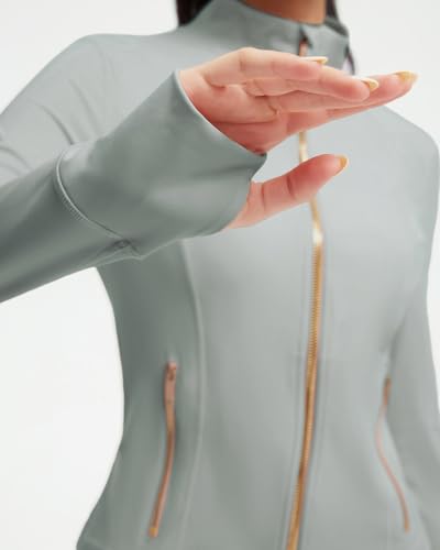 Image of SUUKSESS Women Golden Full Zip Up Workout Cropped Jackets Lightweight Athletic Yoga Tops