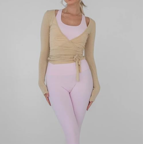 Image of Womens Slim Fit Tie Front Open Front Wrap Long Sleeve T Shirt Y2K Ballet Going Out Cardigan Aesthetic Casual Tops
