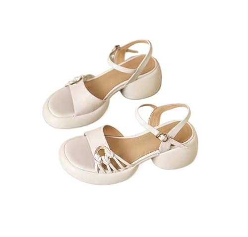 Womens Sandals Retro soft leather thick heel shit-feeling round toe thick bottom open toe braided buckle sandals for women