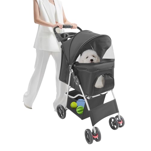 Cochecito plegable para perros con ruedas y portavasos de agua, para mascotas pequeñas y medianas