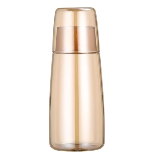 Bottiglia d'acqua da comodino, set di caraffa e bicchiere, set di brocca e tazza da notte da comodino, dispenser per collutorio da bagno, in vetro con coperchio 750 ml/25 oz (ambra)