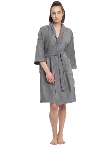 Image of CREEVA Luxury 100% Cotton Bathrobe for Men & Women | Super Soft Velour | Shawl Collar | Highly Absorbent | Ideal for Spa, Shower, Gym, Travel & Gifting