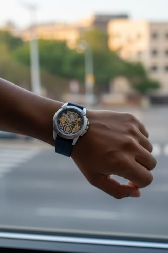 Image of Shree Ram Skeleton Watch, Ayodhya Mandir Theme, Mechanical Look Quartz, Stainless Steel Metal Bracelet, Round Dial with Deity Engraving for Man and Boyes