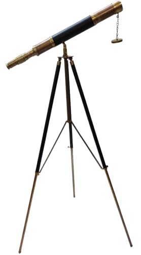 Antique Marine Single Barrel Black Leather Telescope Pure Brass Stand Nautical Gift Telescope