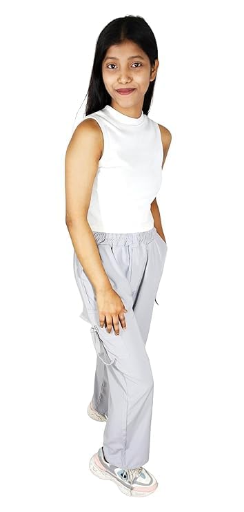 Image of ARYANSH Shoppe 4 Pocket Straight-Fit Cargo Trouser Pants for Kids Girls | Stylish High-Waist Casual Wear with Pockets | Small to XXL