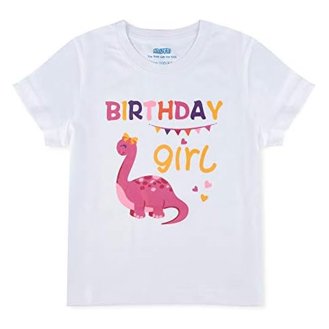 2nd Baby Girls Birthday Dinosaur T-Shirt Tee - Dino Birthday Party T Shirt Two 2 Years Old White B-Day Shirt Gift Printed Graphic Outfit 100% Cotton Short Sleeve Cover