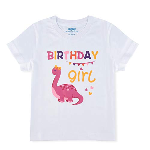 AMZTM Baby 2. Geburtstag Shirt Dinosaurier Party T-Shirt Mädchen Kurzarm Geschenk 2 Jahr Tshirt 100% Baumwolle Tee Weiß bedrucktes Top für Infant Girl