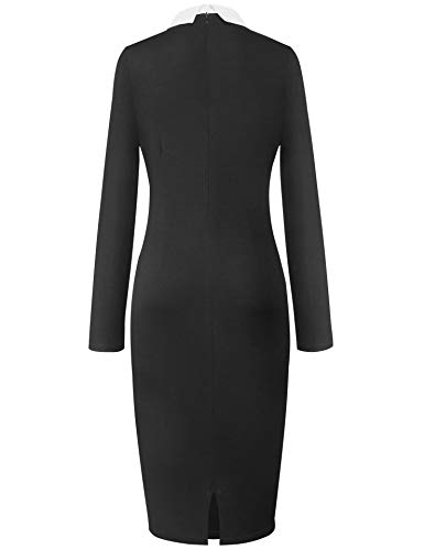 Aphratti CAJT213-003 Women'S Long Sleeve Peter Pan Collar Wear To Work Business Office Wear Outfits Classy Midi Sheath Dress Black01 Large thumb #1