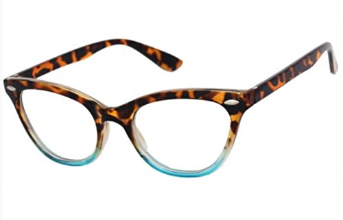 AStyles Vintage Inspired Half Tinted Frame Clear Lens Cat Eye Glasses (Tortoise-Turquoise, Clear)