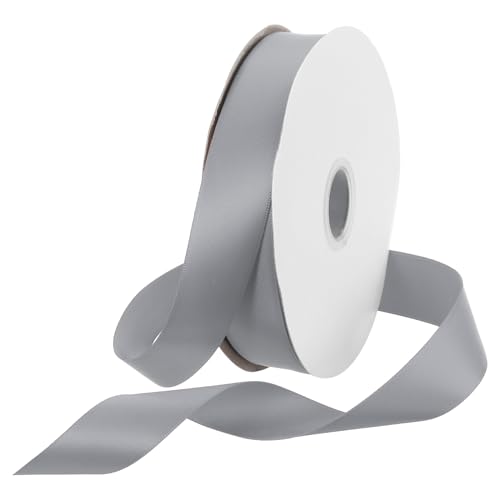 Rebower 1 Inch 50 Yard Satin Ribbon Thick Double Face Grosgrain Silk Ribbon, [for Gift Wrapping, Hair Bows, Wedding, Cake, Flower] - Steel Grey