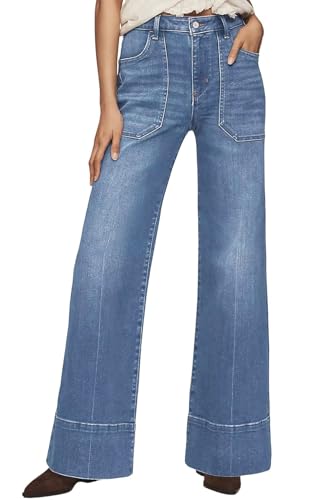 Allimy Womens Jeans High Waisted High Rise Straight Leg Bootcut