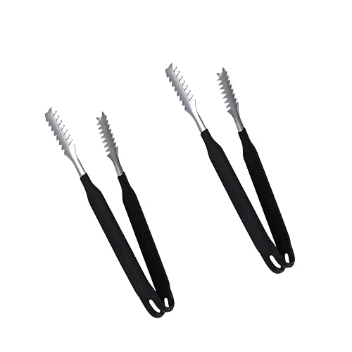 OFFSCH 2Pcs Non Magnetic Stainless Steel Food Tongs with Toothed Nip for Serving Sugar Appetizers and Ice for Home Parties Weddings and Daily Use Black