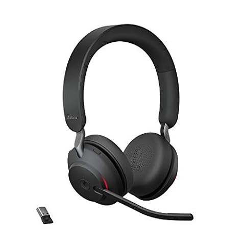 Jabra Evolve2 65 bezprzewodowy zestaw słuchawkowy - słuchawki stereo z redukcją szumów, certyfikatem MS Teams i długotrwałą baterią - adapter Bluetooth USB-A Microsoft Teams, czarny, Stereo