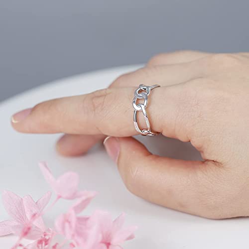 925-Sterling-Silver Cuban Link Chain Ring - Trendy Adjustable Open Resizable Dainty Pinky Tail Knuckle Thumb Ring Cuban Chain Toe Rings Wedding Jewelry Gifts For Women Men Teen Girls (White Gold) #TOP4