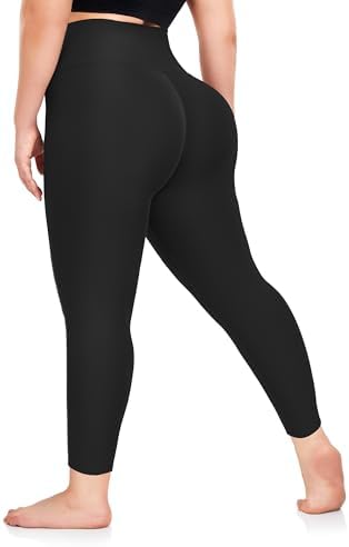 Plus Size Leggings for Women- XL-4XL High Waist Tummy Control Stretchy Workout Plus Yoga Pants(Black/3X-Large)