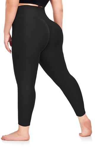 Plus Size Leggings for Women- XL-4XL High Waist Tummy Control Stretchy Workout Plus Yoga Pants, 1-black, 3X-Large