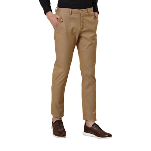Image of Blackberrys Men's Polyester Blend Self-Design Slim Fit Casual Trousers