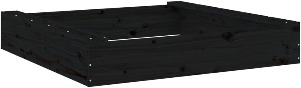 'vidaXL Black Outdoor Sandpit with Seats for Kids, Solid Pinewood Sandbox for Hand-Eye Coordination and Creative Play, Perfect for Garden and Outdoor Use