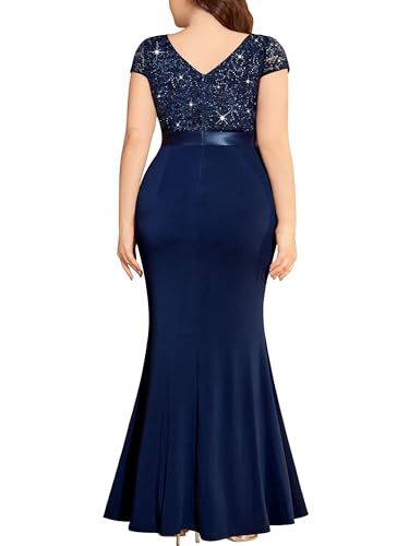 Image of MISSMAY Women's Plus Size Bridesmaid Formal Dresses V Neck Sequin Lace Mermaid Wedding Evening Gowns Dresses