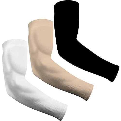 Image of INNERSTYLE Cotton UV Protection Arm Sleeves /Hand Socks - Fingerless, Sun Protection Gloves for Men and Women (Black, Skin and White) Pack of 3