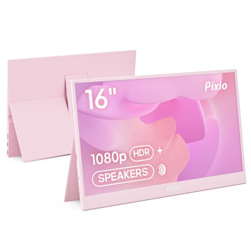 Image of Pixio PX160 Wave Pink Portable Monitor 15.6 inch 60Hz FHD 1080p IPS Panel HDR Screen Cover Stand USB-C HDMI Laptop Screen Extender Portable Monitor for Laptop, PC, Console, Phone