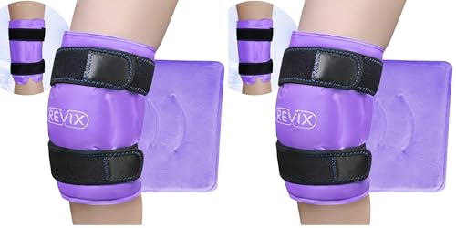 Image of REVIX XL Knee Ice Wrap Around Entire Knee, Gel Ice Pack for Muscle Ache, Cold Pack to Reduce Discomfort and Promote Flexibility, Soft Plush Linings, Purple (Pack of 2)