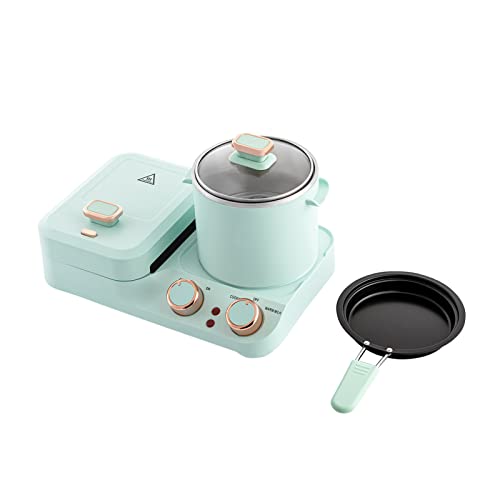 Multifunctional Breakfast Maker, 3 in 1 Breakfast Station 110V Sandwich Maker, Steamer & Soup Pot for Dorms RVs Small Kitchens, Dual Zone Control, Auto Shut Off