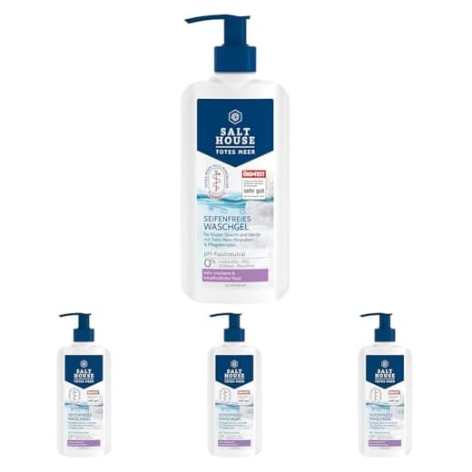 Salthouse Totes Meer Therapie Seifenfreies Waschgel, mit Jojobaöl und Urea, für Körper, Gesicht & Hände, 250ml (Packung mit 4)