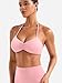 YEOREO Halter Sports Bras for Women Adjustable Strappy Open Back Impact Removable Pads Deep V Bra Workout Gym Yoga Crop Top Baby Pink S