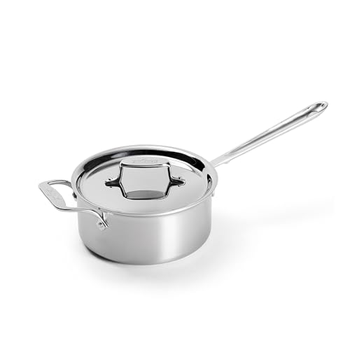All-Clad D5 5-Ply Stainless Steel Sauce Pan 3 Quart Induction Oven Broiler Safe 600F Pots and Pans Cookware Silver