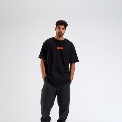 Image of prabhu bhakti Men's Oversized Mahabali Hanuman Printed T-Shirt |Back Print Drop Shoulder Pure Cotton Oversized Tshirt for Men