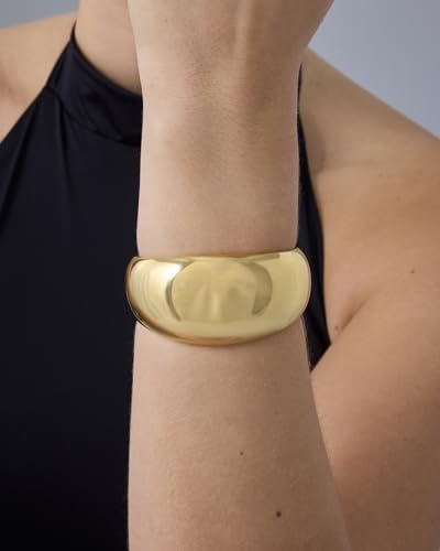 PAVOI 14K Gold Plated Chunky Cuff Bracelets for Women - Stainless Steel Statement Bangle Bracelet - Waterproof Bold Dome Bangles3