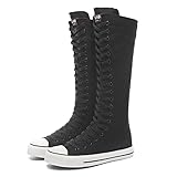 Knee High Sneakers for Women Canvas Shoes Thigh High Emo Shoes Platform Boots for Girls Punk Sexy Demonias Gothic High Top Canvas Shoes(Black Size 11)