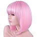 Annivia Light Pink Short Bob Wig with Bangs for Women 12inch Synthetic Straight Wigs with Bangs Halloween Cosplay Party Wig Natural As Real Hair (Light Pink)