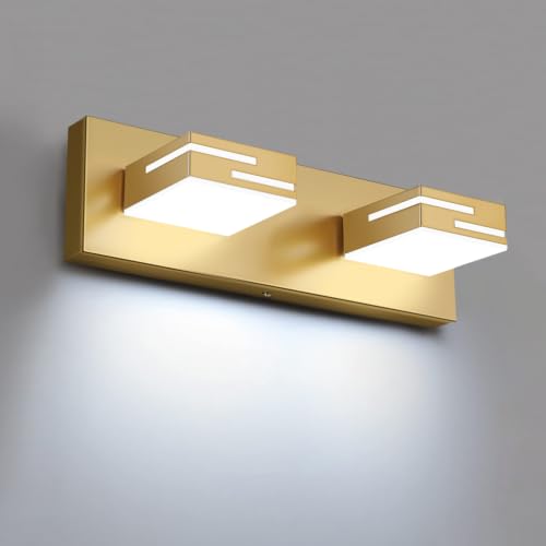 LKHF LED Modern Bathroom Vanity Light Fixtures, Dimmable Gold Vanity Lights for Bathroom Lighting Fixtures Over Mirror, with 360° Rotatable Heads -Light 16-inch (Cool White 6000K)