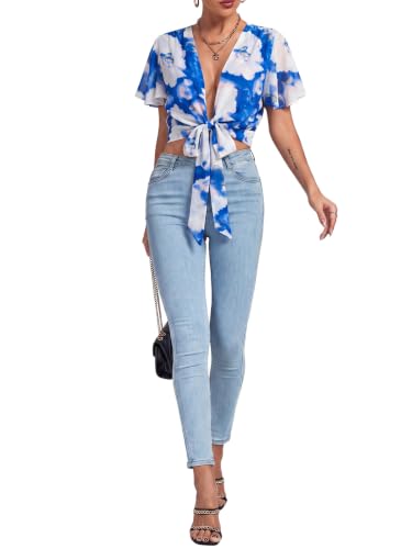 Image of LYANER Women's Tie Front Sexy Crop Tops