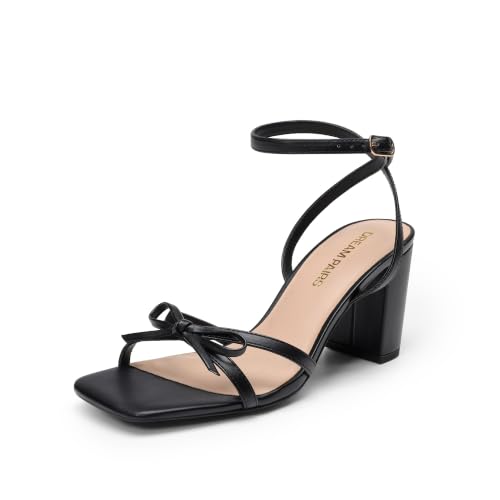 DREAM PAIRS Women's Elegant Bow Strappy Block Heel Sandals 7 Black