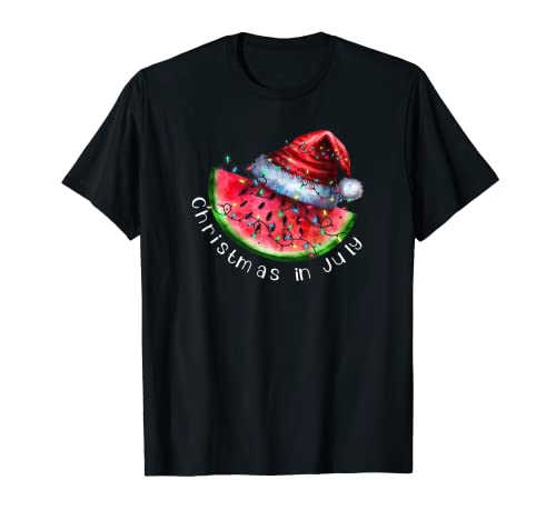 Funny Summer Christmas In July Watermelon Tops Tropical Christmas T-Shirt