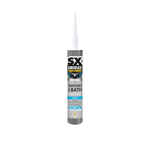 SX Siroflex Sanitary and Bath Silicone White – For Sealing Bathrooms and Kitchens with Acetoxy Curing Providing a Long Lasting Flexible Waterproof Anti Fungal Finish for Interior Applications – 310ml