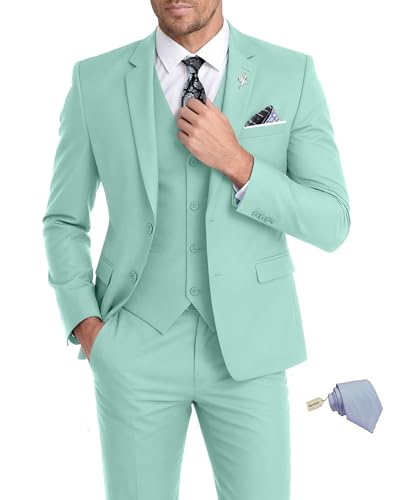 Mens Suit 3 Piece Set Slim Fit Wedding Groomsmen Suit for Men Two Buttons Suits Set Solid Jacket Vest Pants with Tie