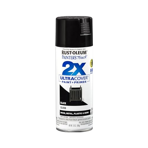 Rust-Oleum 334026 Painter's Touch 2X Ultra Cover Spray Paint, 12 oz, Gloss Black