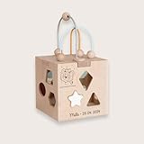 hellomini Personalisierter Motorikwürfel aus Holz – Lernspielzeug zur Förderung der Motorik – Individuell mit Namen graviert Kinder (Löwe, Schreibschrift)