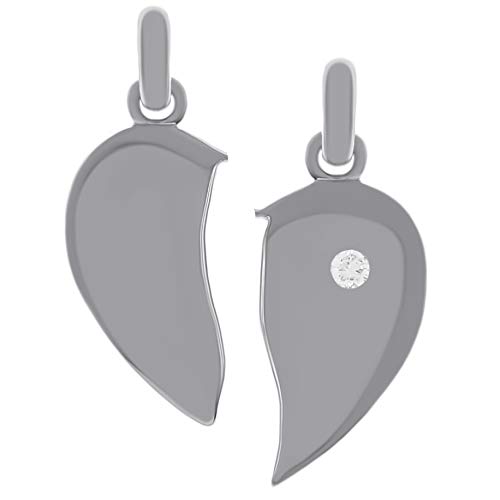 Pendentif Coeur sécable en Argent 925 rhodié et Oxyde de Zirconium - Femme - Neuf