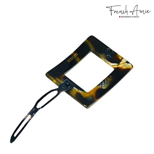 French Amie Pinzas para el cabello de acetato de celulosa hechas a mano, tamaño pequeño cuadrado caramelo dorado, sin metal, pinzas francesas para mujeres miniatura 4