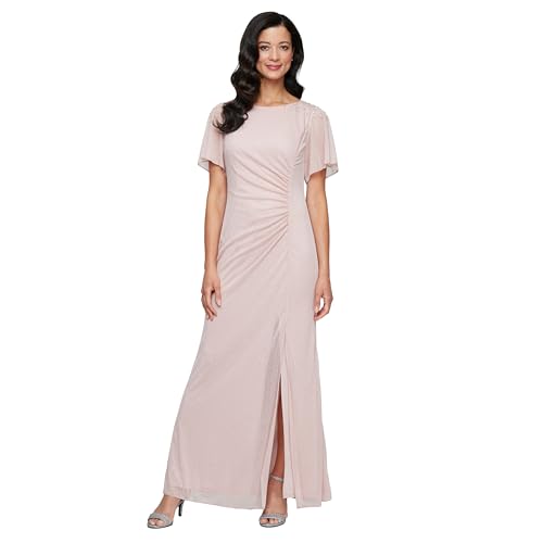 Image of S.L. Fashions Women's Glitter Mesh Stretch Dress W /Shoulder Embellishment Formal Long Gown, (Petite and Regular Sizes)