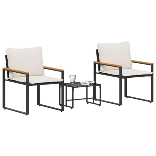 vidaXL Ensembles de Meubles 3 pcs Noir et Blanc crème Rotin, Jardin et terrasse, fauteuils Modernes en rotin, Ensemble de Meubles rectangulaire, résistant...
