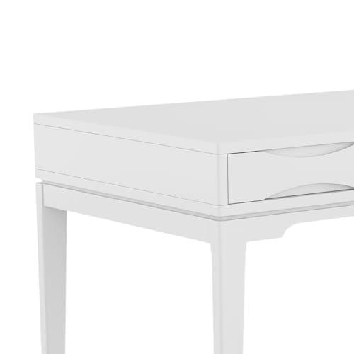 Image of SIMPLIHOME Harper Desk - 60 Inch Wide Solid Wood Writing Desk in White, Mid-Century Modern Home Office Computer Table for Workspace or Study with 2 Drawers and Flip-Down Keyboard Tray