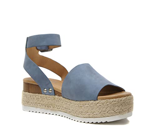 Image of Soda Topic Open Toe Buckle Ankle Strap Espadrilles Flatform Wedge Casual Sandal