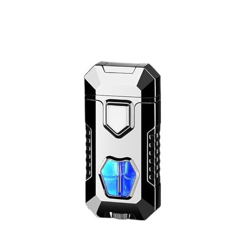 Encendedor metálico retro de butano a llama dual gris miniatura 1